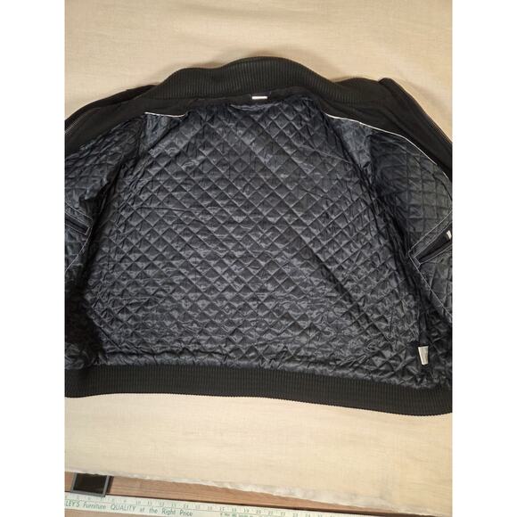 Vintage Calvin Klein Wool Bomber Jacket Men’s 2XL Black Collared Designer Coat - Picture 8 of 15